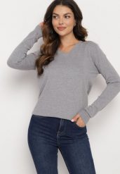 Szary Casualowy Sweter z Wełną i Kaszmirem z Dekoltem w Serek Vaivona. Szare swetry Born2be, m, bez wzorów, z jeansu, eleganckie, bez ramiączek. W wyprzedaży za 38.24 zł.