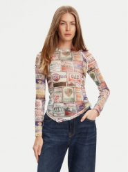 Guess Bluzka W5YP43 KBBF2 Kolorowy Slim Fit. Bluzki Guess, xxl, z aplikacjami, z syntetyku, bez kołnierzyka, bez ramiączek. Za 289.99 zł.