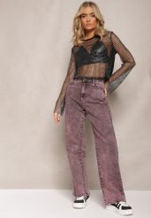 Fioletowe Szerokie Jeansy Ozdobione Efektem Sprania Oluva. Fioletowe jeansy Renee, l, bez wzorów, z jeansu. W wyprzedaży za 111.99 zł.