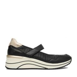 Półbuty Remonte. Czarne półbuty wsuwane Remonte, bez wzorów, bez obcasa, na koturnie. Za 379.99 zł.