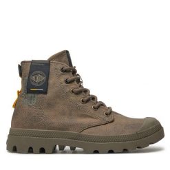 Trapery Palladium. Brązowe traperki Palladium, bez wzorów, bez obcasa, bez zapięcia. Za 319.99 zł.