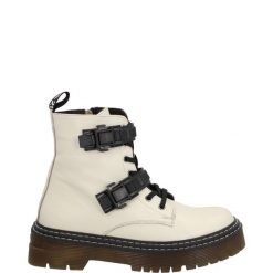 BOTKI DAMSKIE 3369 R193 WHITE. Białe botki Venezia, bez wzorów, ze skóry, bez obcasa, bez zapięcia. Za 199.00 zł.