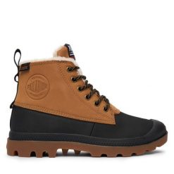 Trapery Palladium. Brązowe traperki Palladium, bez wzorów, bez obcasa, bez zapięcia. Za 699.99 zł.