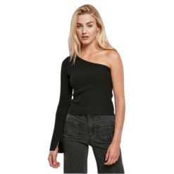 Sweter court z jednym rękawem z dzianiny prążkowanej kobieta Urban Classics. Czarne swetry Urban Classics, na zimę, bez wzorów, z dzianiny, bez ramiączek. Za 214.00 zł.