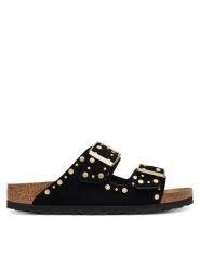 Birkenstock Klapki Arizona Rivet 1030348 Czarny. Czarne klapki Birkenstock, bez wzorów, ze skóry, bez obcasa, bez zapięcia. Za 639.99 zł.