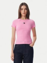Tommy Jeans T-Shirt Badge DW0DW17881 Różowy jasny Slim Fit. Czerwone t-shirty Tommy Jeans, s, bez wzorów, z bawełny, bez kołnierzyka, bez ramiączek. Za 169.99 zł.
