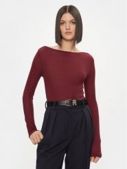 Tommy Hilfiger Bluzka Slim Soft Tencel Boat-Nk Top Ls WW0WW39788 Bordowy Slim Fit. Czerwone bluzki Tommy Hilfiger, l, bez wzorów, z wiskozy, bez kołnierzyka, bez ramiączek. Za 239.99 zł.