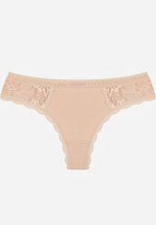Beżowe Majtki Stringi Ozdobione Koronką z Bawełną Meniliphis. Brązowe stringi Renee, bez wzorów, z bawełny. Za 6.99 zł.