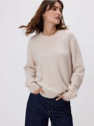 Sweter z wełną i dodatkiem kaszmiru - beżowy. Brązowe swetry Reserved, l, bez wzorów, z kaszmiru, bez ramiączek. Za 299.99 zł.