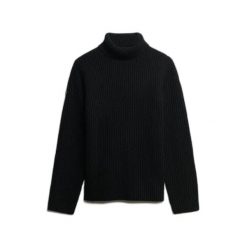 Sweter z golfem z miękkiej, skręcanej dzianiny dla kobiet Superdry. Czarne swetry Superdry, na zimę, l, bez wzorów, z dzianiny, bez ramiączek. Za 346.50 zł.