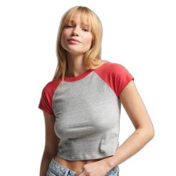 T-shirt z bawełny organicznej dla kobiet Superdry Vintage Tiny Baseball. Czerwone t-shirty Superdry, bez wzorów, z bawełny, eleganckie, bez kołnierzyka, bez ramiączek. Za 83.60 zł.