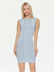 Guess Sukienka dzianinowa Es Sl Adaline W4GK11 Z2U00 Błękitny Slim Fit. Niebieskie sukienki Guess, l, z aplikacjami, z dzianiny, bez kołnierzyka, bez ramiączek. Za 299.99 zł.
