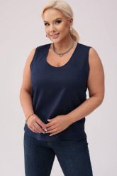 Lniany top Clea w granatowym kolorze PLUS SIZE OVERSIZE XXL. Niebieskie topy Moda Size Plus Iwanek, l, bez wzorów, ze lnu, eleganckie, bez kołnierzyka, bez ramiączek. W wyprzedaży za 139.90 zł.