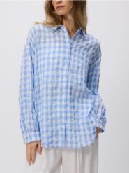 Koszula w kratę - jasnoniebieski. Niebieskie koszule Reserved, l, bez wzorów, z bawełny, bez kołnierzyka, bez ramiączek. W wyprzedaży za 39.99 zł.