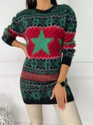 Czarno-Zielony Sweter Oversize 8951-176-A. Czarne swetry ModnaKiecka.pl, l, bez wzorów, z materiału, biznesowe, bez ramiączek. Za 77.99 zł.