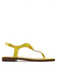 Guess Sandały FLJMIR LEA03 Żółty. Żółte sandały Guess, z aplikacjami, ze skóry, bez obcasa, na płaskiej podeszwie, bez zapięcia. Za 379.99 zł.