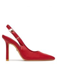DeeZee Szpilki 6-705-8 Czerwony. Czerwone sandały DeeZee, bez wzorów, ze skóry, bez obcasa, na szpilce, bez zapięcia. Za 139.99 zł.