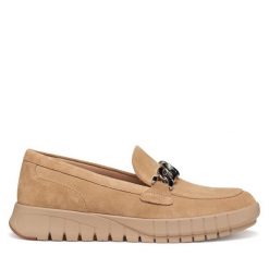 Półbuty Geox. Brązowe półbuty wsuwane Geox, bez wzorów, bez obcasa, na płaskiej podeszwie. Za 459.99 zł.