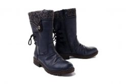 RIEKER TEX Z4750-15 blue, kozaki damskie. Niebieskie kozaki Rieker, na zimę, bez wzorów, bez obcasa, bez zapięcia. Za 272.93 zł.