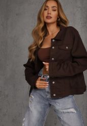 Ciemnobrązowa Jeansowa Kurtka z Bawełny Perilopei. Brązowe kurtki Renee, l, bez wzorów, z bawełny, bez kaptura. Za 149.99 zł.