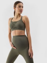 4F Biustonosz ciążowy treningowy ułatwiający karmienie damski - khaki S. Brązowe biustonosze sportowe 4f, bez wzorów, z dzianiny, na fitness i siłownię. W wyprzedaży za 69.99 zł.