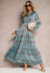 Niebieska Casualowa Sukienka ze Sznurkiem w Pasie i Falbanką Carmarie. Niebieskie sukienki Renee, l, bez wzorów, z materiału, bez kołnierzyka, bez ramiączek, maxi. W wyprzedaży za 104.99 zł.