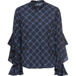 Bluzka z falbanami bonprix niebiesko-czarny w kratę. Bluzki marki bonprix. Za 54.99 zł.