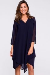 Sukienka wieczorowa oversize szyfonowa asymetryczna boho granat. Sukienki Stylove, na randkę, xl, bez wzorów, z szyfonu, boho, z asymetrycznym kołnierzem, bez ramiączek, asymetryczne. Za 269.00 zł.