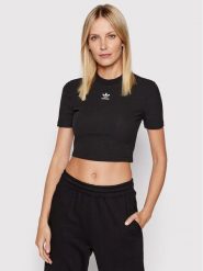 Adidas T-Shirt adicolor Essentials Rib Cropped HF3395 Czarny Regular Fit. Czarne t-shirty adidas, bez wzorów, z wiskozy, bez kołnierzyka, bez ramiączek. Za 79.99 zł.
