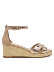 Tommy Hilfiger Sandały Flag Metallic Mid Wedge Espad FW0FW08810 Beżowy. Brązowe sandały Tommy Hilfiger, bez wzorów, z materiału, bez obcasa, na koturnie, bez zapięcia. Za 239.99 zł.