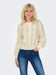 ONLY Sweter w kolorze kremowym rozmiar: XS. Brązowe swetry ONLY, xs, bez wzorów, ze splotem, bez ramiączek. Za 65.85 zł.