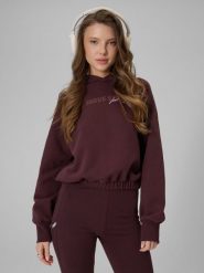 4F Bluza dresowa regular z kapturem damska - brązowa L. Brązowe bluzy 4f, l, bez wzorów, z dresówki, bez ramiączek, z kapturem. Za 159.99 zł.