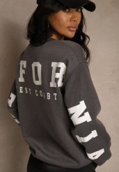 Szara Bluza Ocieplana z Bawełną Ozdobiona Napisem Fezurra. Szare bluzy Renee, l, bez wzorów, z bawełny, casualowe, bez ramiączek, bez kaptura. Za 64.99 zł.