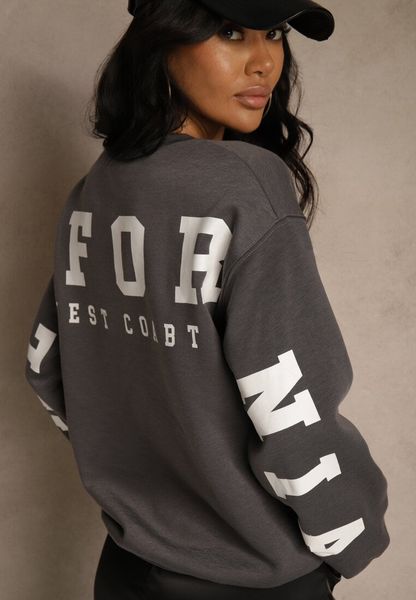 Szara Bluza Ocieplana z Bawełną Ozdobiona Napisem Fezurra. Szare bluzy Renee, l, bez wzorów, z bawełny, casualowe, bez ramiączek, bez kaptura. Za 64.99 zł.