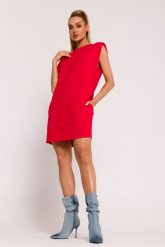 Czerwona Mini Sukienka Dopasowana z Poduszkami. Czerwone sukienki MOE, l, bez wzorów, z bawełny, bez kołnierzyka, bez ramiączek, mini, dopasowane. Za 292.90 zł.