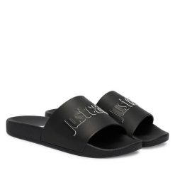 Klapki Just Cavalli. Czarne klapki Just Cavalli, bez wzorów, bez obcasa, bez zapięcia. Za 329.99 zł.