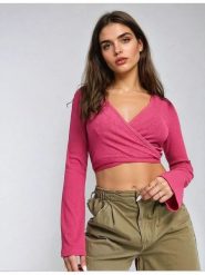 Monki Bluzka w kolorze różowym rozmiar: XL. Różowe bluzki Monki, xl, bez wzorów, bez kołnierzyka, bez ramiączek. Za 39.99 zł.