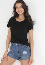 Czarny Gładki T-shirt z Bawełny z Krótkim Rękawem Charise. Czarne t-shirty Born2be, l, bez wzorów, z bawełny, bez kołnierzyka, bez ramiączek. W wyprzedaży za 23.99 zł.