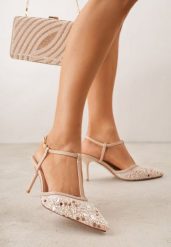 Beżowe Siateczkowe Sandały na Szpilce z Noskiem Zdobionym Koralikami Riovela. Brązowe sandały Born2be, z aplikacjami, biznesowe, bez obcasa, na szpilce, bez zapięcia. Za 99.99 zł.
