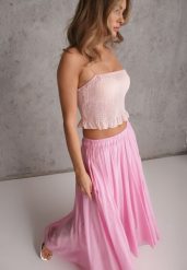 Różowa Rozkloszowana Spódnica z Bawełny w Stylu Preppy Petrra. Czerwone spódnice Renee, na co dzień, bez wzorów, z bawełny, maxi, dopasowane. Za 149.99 zł.