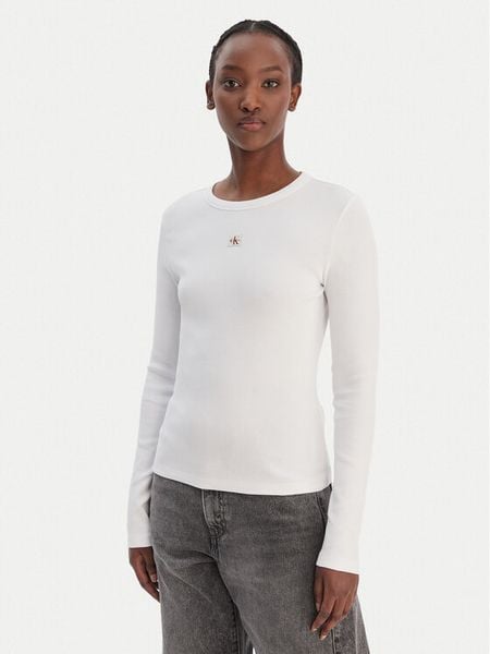 Calvin Klein Jeans Bluzka LV047E205G Biały Slim Fit. Białe bluzki Calvin Klein Jeans, xl, bez wzorów, z bawełny, bez kołnierzyka, bez ramiączek. Za 209.99 zł.