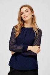 Koszula z transparentnymi rękawami. Niebieskie koszule MOODO, xl, bez wzorów, z poliesteru, bez kołnierzyka, bez ramiączek. W wyprzedaży za 29.99 zł.