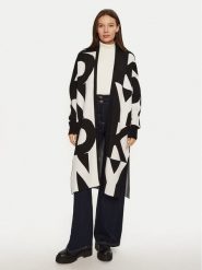 DKNY Kardigan P4MXAQ64 Czarny Relaxed Fit. Czarne swetry DKNY, s, bez wzorów, z syntetyku, bez ramiączek. Za 409.99 zł.