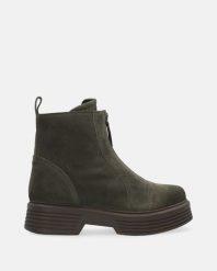 ZAMSZOWE BOTKI NA PLATFORMIE 22W23362 SU OLIV. Botki Venezia, bez wzorów, ze skóry, bez obcasa, na platformie, bez zapięcia. Za 279.00 zł.