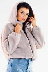Krótka Kurtka z Futerkowej Przędzy - Beżowa. Brązowe kurtki Awama, l, bez wzorów, z materiału, bez kaptura. Za 278.90 zł.