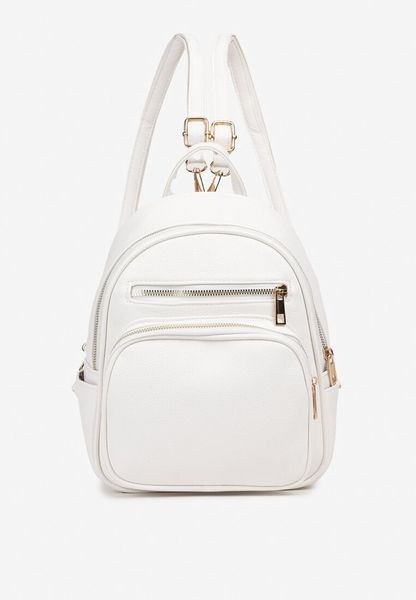 Biały Plecak na Suwak Wykończony Regulowanymi Odpinanymi Paskami Nelda. Białe plecaki Renee, bez wzorów, z jeansu, małe, bez dodatków. Za 89.99 zł.