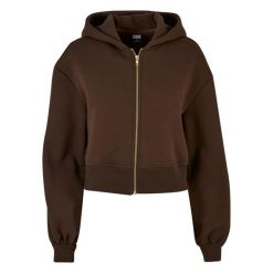 Krótka Bluza Damska Z Kapturem Zapinana Na Zamek Błyskawiczny. Brązowe bluzy Urban Classics, xl, bez wzorów, bez ramiączek, z kapturem. Za 203.99 zł.
