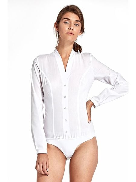 Nife Bluzka-body w kolorze białym rozmiar: 36. Białe bluzki Nife, bez wzorów, z bawełny, bez kołnierzyka, bez ramiączek. Za 131.12 zł.