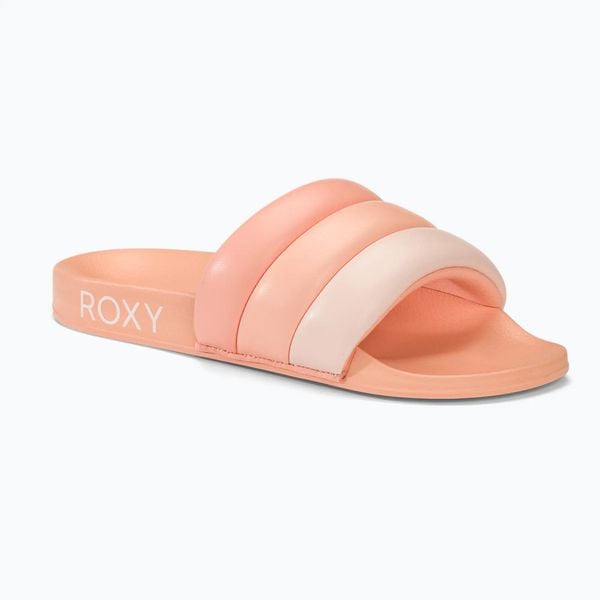 Klapki damskie ROXY Puff It. Brązowe klapki Roxy, bez wzorów, sportowe, bez obcasa, bez zapięcia. Za 129.99 zł.