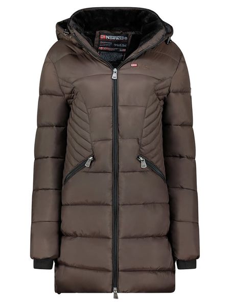 Geographical Norway Płaszcz zimowy "Bee" w kolorze ciemnobrązowym rozmiar: M. Brązowe płaszcze Geographical Norway, na zimę, m, bez wzorów, z puchu, bez kaptura. Za 344.54 zł.